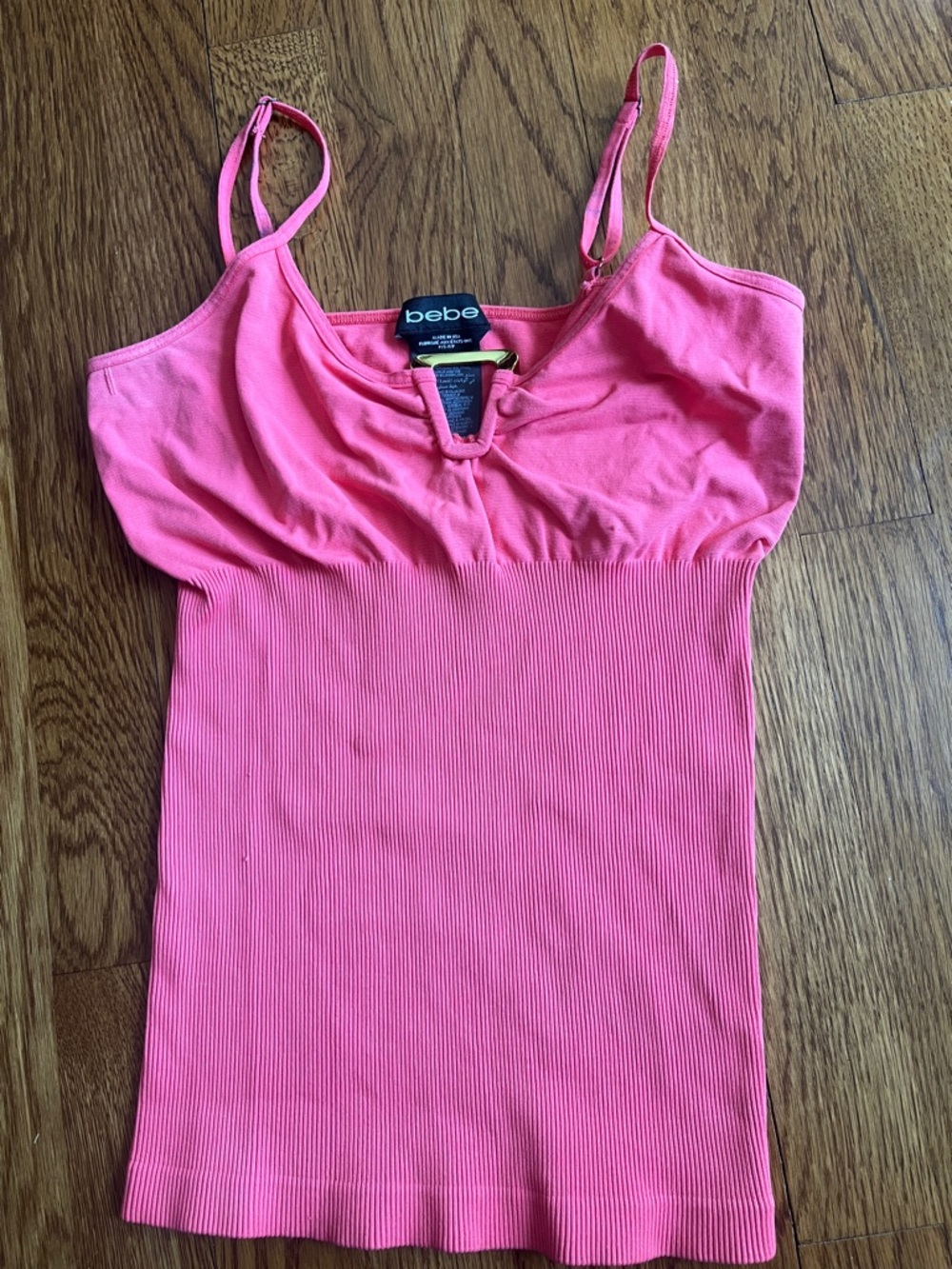 bebe Hot Pink Ribbed Camisole with Adjustable Straps